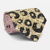 バラエレガント金ゴールドグリッターブラックレオパードプリント ネクタイ (ロール)