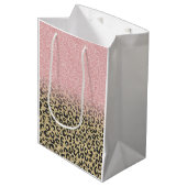 バラエレガント金ゴールドグリッターブラックレオパードプリント ミディアムペーパーバッグ (正面アングル)