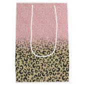 バラエレガント金ゴールドグリッターブラックレオパードプリント ミディアムペーパーバッグ (裏面)