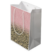 バラエレガント金ゴールドグリッターブラックレオパードプリント ミディアムペーパーバッグ (裏面アングル)
