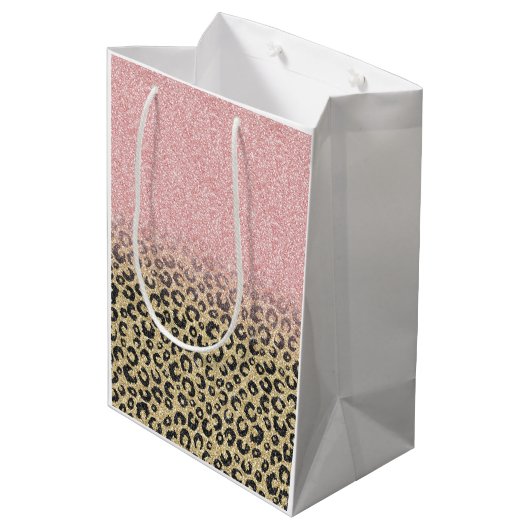 バラエレガント金ゴールドグリッターブラックレオパードプリント ミディアムペーパーバッグ (裏面アングル)