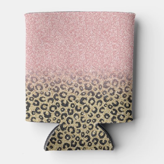 バラエレガント金ゴールドグリッターブラックレオパードプリント 缶クーラー (正面)