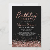 バラエレガント金ゴールドグリッターブラック40th誕生日 招待状 (正面)
