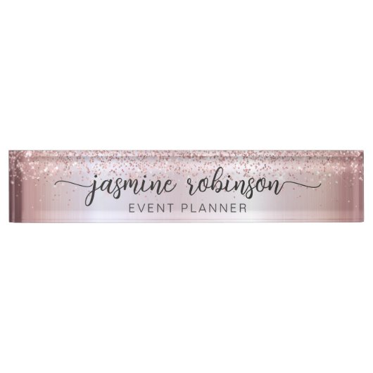 バラエレガント金ゴールドグリッタープロフェッショナルモノグラムデ デスクネームプレート (正面)