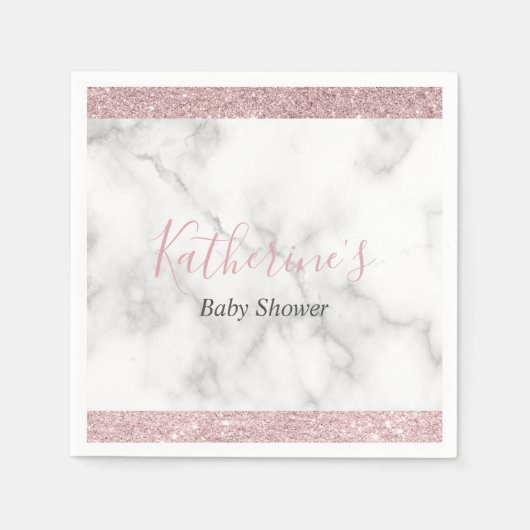バラエレガント金ゴールドグリッター白大理石ベビーシャワー スタンダードカクテルナプキン (正面)