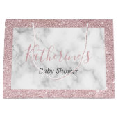 バラエレガント金ゴールドグリッター白大理石ベビーシャワー ラージペーパーバッグ (正面)