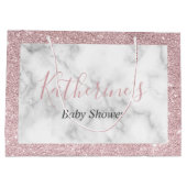 バラエレガント金ゴールドグリッター白大理石ベビーシャワー ラージペーパーバッグ (裏面)