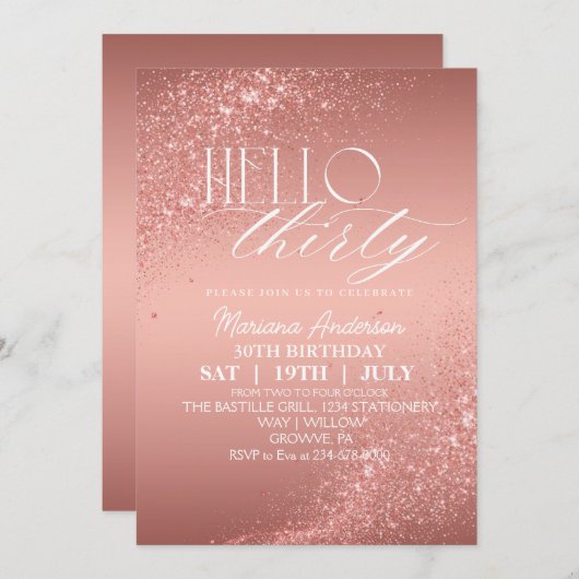 バラエレガント金ゴールドグリッター30th誕生日インビタ 招待状 (正面/裏面)