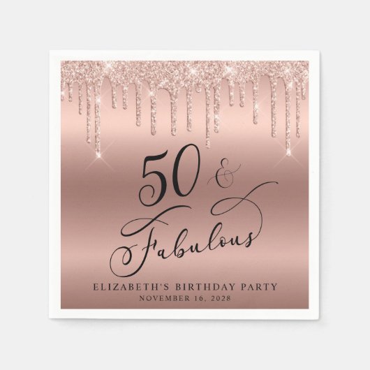 バラエレガント金ゴールドグリッター50th誕生日パーティー スタンダードカクテルナプキン (正面)