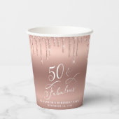 バラエレガント金ゴールドグリッター50th誕生日パーティー 紙コップ (裏面)