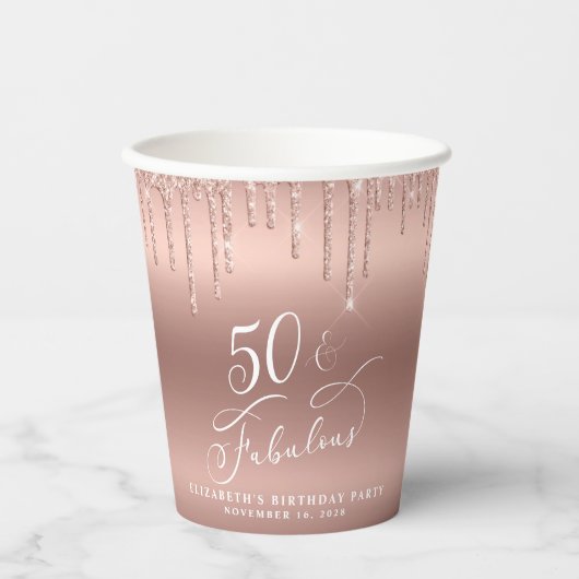 バラエレガント金ゴールドグリッター50th誕生日パーティー 紙コップ (正面)