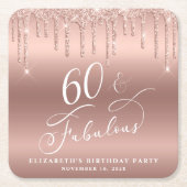 バラエレガント金ゴールドグリッター60th誕生日パーティー スクエアペーパーコースター (正面)