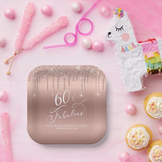バラエレガント金ゴールドグリッター60th誕生日パーティー ペーパープレート (パーティー)