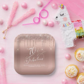 バラエレガント金ゴールドグリッター70th誕生日パーティー ペーパープレート (パーティー)