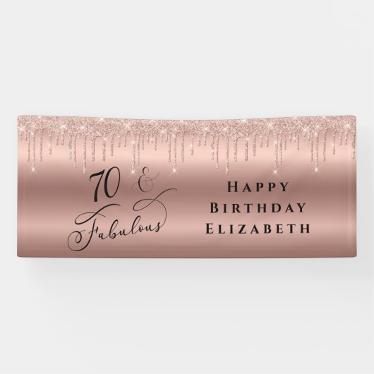 バラエレガント金ゴールドグリッター70th誕生日パーティー 横断幕 (横)