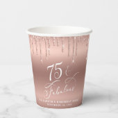 バラエレガント金ゴールドグリッター75th誕生日パーティー 紙コップ (裏面)