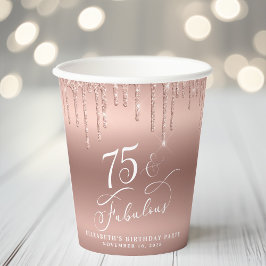 バラエレガント金ゴールドグリッター75th誕生日パーティー 紙コップ