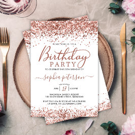 バラエレガント金ゴールドグリッターanyエイジホワイト誕生日 招待状