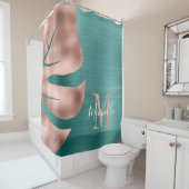 バラエレガント金ゴールドグリーンパームリーフモノグラム シャワーカーテン (インサイチュ)