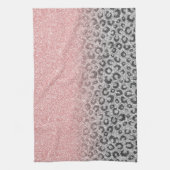 バラエレガント金ゴールドシルバーグリッターレオパードプリント キッチンタオル (縦)
