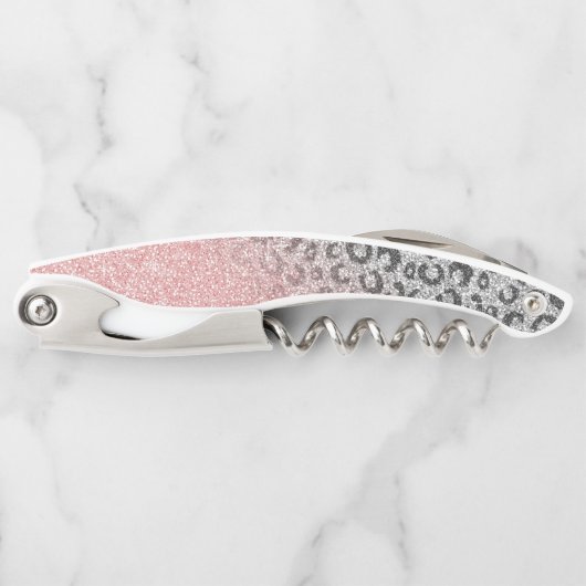 バラエレガント金ゴールドシルバーグリッターレオパードプリント ソムリエナイフ (正面)