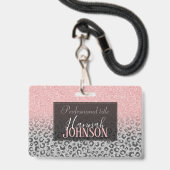 バラエレガント金ゴールドシルバーグリッターレオパードプリント バッジ (Front with Lanyard)