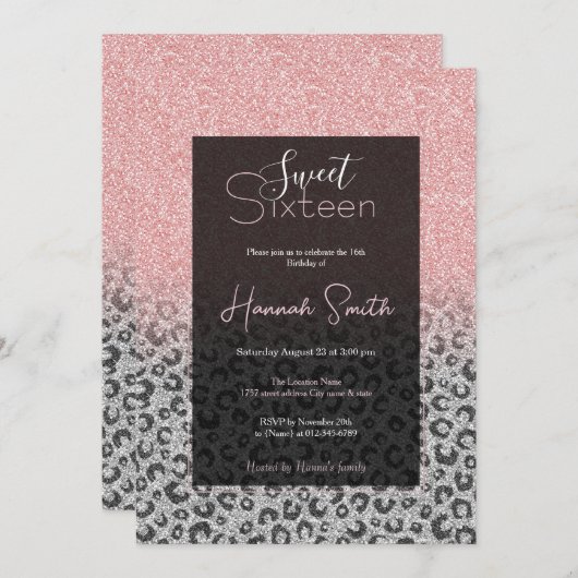 バラエレガント金ゴールドシルバーグリッターレオパードプリント 招待状 (正面/裏面)