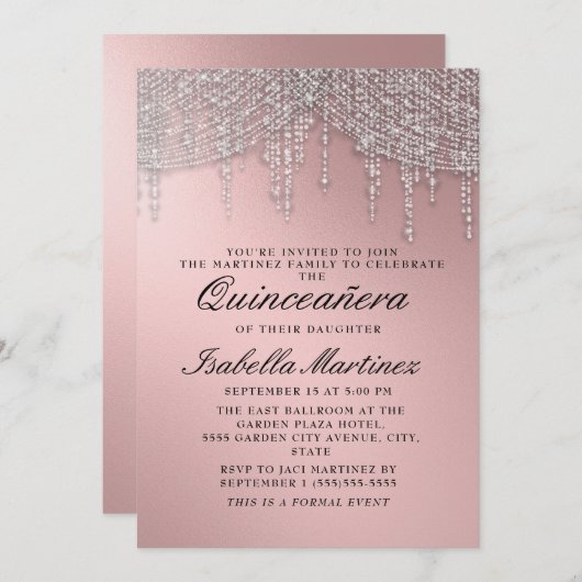 バラエレガント金ゴールドシルバーストリングライツキンセアニラ 招待状 (正面/裏面)