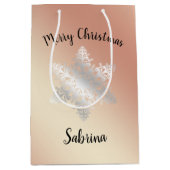 バラエレガント金ゴールドシルバーメリークリスマススノーフレーク ミディアムペーパーバッグ (正面)