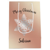 バラエレガント金ゴールドシルバーメリークリスマススノーフレーク ミディアムペーパーバッグ (裏面)