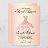 バラエレガント金ゴールドスウィート16バースデーパーティー 招待状 (正面/裏面)