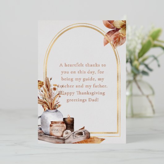 バラエレガント金ゴールドスクリプトハーベストホームデコールアイテム 箔シーズンカード (立ち正面)