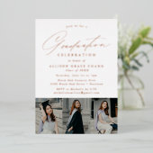 バラエレガント金ゴールドスクリプト3写真卒業パーティー 箔招待状 (立ち正面)