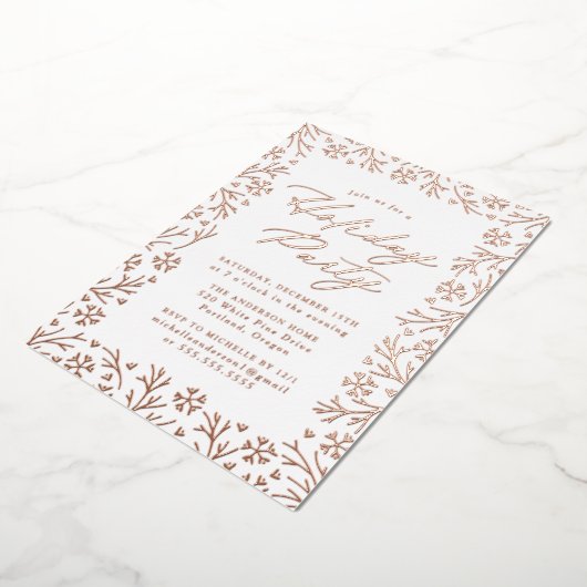 バラエレガント金ゴールドスノーフレークホリデーパーティー 箔招待状 (回転した状態)