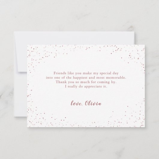 バラエレガント金ゴールドスパークルピンクのドレス サンキューカード (裏面)