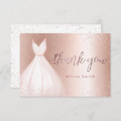 バラエレガント金ゴールドスパークルピンクのドレス サンキューカード (正面/裏面)