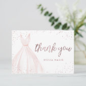 バラエレガント金ゴールドスパークルピンクのドレスquinceaenera t サンキューカード (スタンド正面)