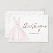 バラエレガント金ゴールドスパークルピンクのドレスquinceaenera t サンキューカード (正面/裏面)