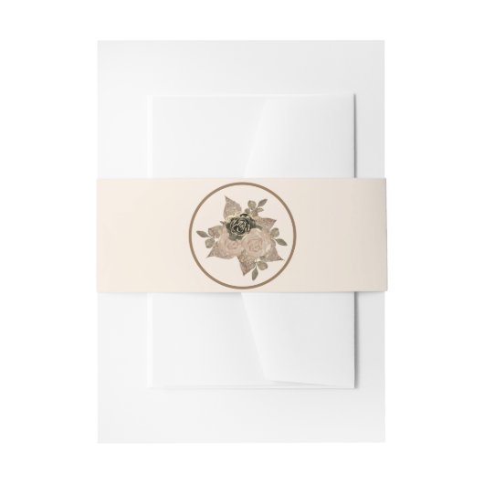 バラエレガント金ゴールドセピアクリームグリッターフローラ 招待状ベリーバンド (正面例)