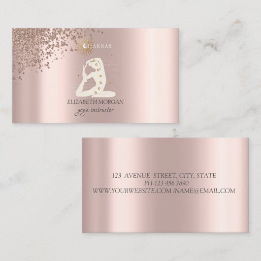 バラエレガント金ゴールドダイアモンズヨガガールシルエット 名刺 (正面/裏面)