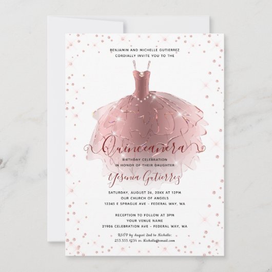 バラエレガント金ゴールドダイアモンドキンセアニラドレス 招待状 (正面)