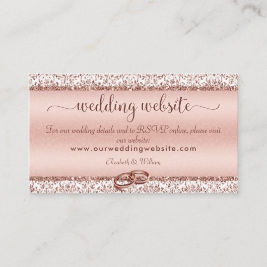 バラエレガント金ゴールドダマスクモノグラ結婚ムのウェブサイト エンクロージャーカード (正面)