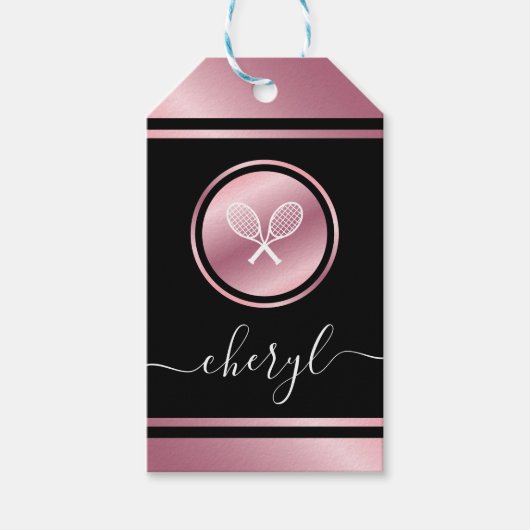 バラエレガント金ゴールドテニスラケット&ガールズキッズ名 ギフトタグ (正面)