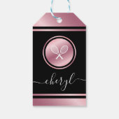 バラエレガント金ゴールドテニスラケット&ガールズキッズ名 ギフトタグ (裏面)