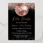 バラエレガント金ゴールドディスコボールレッツパーティー誕生日 箔招待状 (正面)