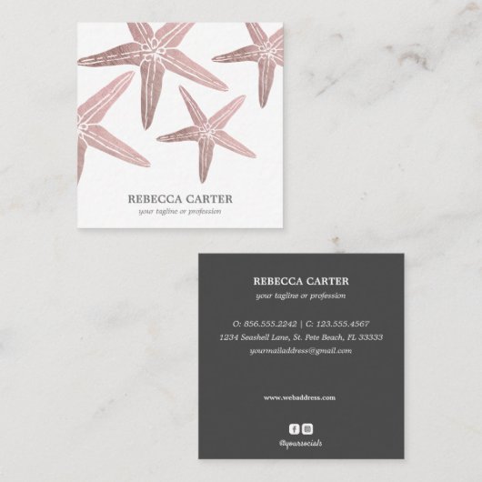 バラエレガント金ゴールドトロピカルヒトデビーチ沿岸 スクエア名刺 (正面/裏面)