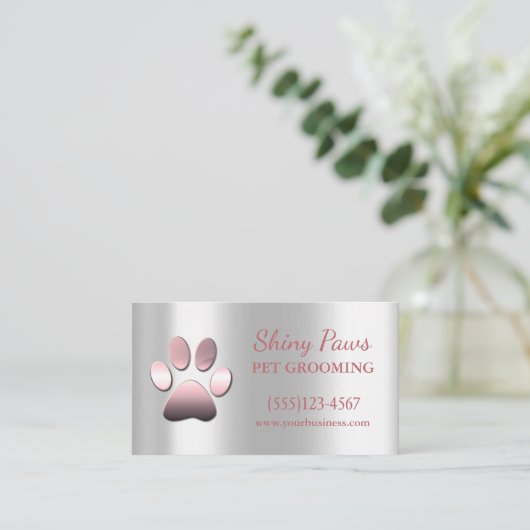 バラエレガント金ゴールドドッグポーペットグルーミングサービス 名刺 (スタンド正面)