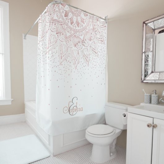 バラエレガント金ゴールドドットマンダラ シャワーカーテン (インサイチュ)