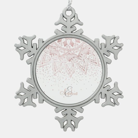 バラエレガント金ゴールドドットマンダラ スノーフレークピューターオーナメント (正面)