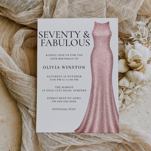 バラエレガント金ゴールドドレス女性70thバースデーパーティー 招待状